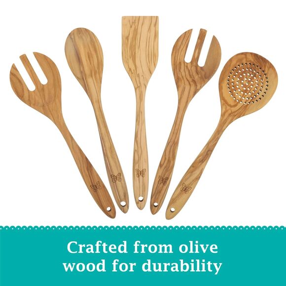 Pioneer Woman 5-Pc Olivewood Kitchen Cooking Utensil Tool Set Natural Color Gift - Picture 4 of 9